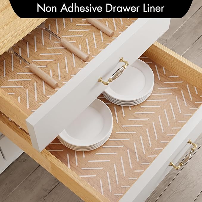 Cooyes Shelf and Drawer Liner for Kitchen Cabinets – Non-Adhesive, Waterproof, Non-Slip Cabinet Liners for Scratch Protection, Desk, Refrigerator, Shelves, Drawers with Modern Pattern - Image 2