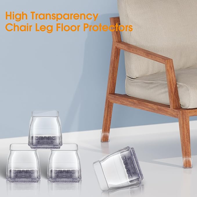 36Pcs Square Chair Leg Floor Protectors, High Elastic Felt Furniture Pads for Hardwood Floors, Silicone Floor Protectors for Chairs, Chair Leg Caps Covers Socks (Transparent, Large) - Image 6