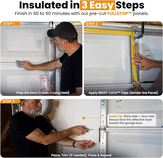 BEEST FULLSTOP Garage Door Insulation Kit w/ Seals & Window Films - 16x7 & 16x8 ft Double Garage Door Insulation Panels - Easy-to-Install 16 Pre-Cut 24x48 Foam-Core Panels w/ Tape, Cutter & Squeegee - Image 4