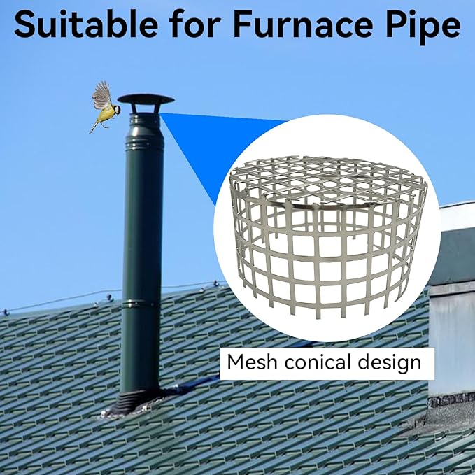PVC Termination Mesh Vent Cover Cap, 304 Stainless Steel for 4.24" to 4.34" ID PVC Pipes – Furnace, Roof Vent, Exhaust Pipe Protector – Rustproof, Debris & Bird Guard – Conical Design for Max Airflow - Image 6