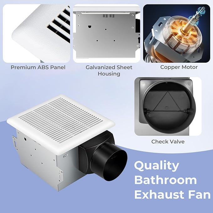 COSTWAY Bathroom Exhaust Fan, Ceiling Mount Ventilation Fan with Galvanized Sheet Housing, 4 Inch Duct Connector, 80 CFM 1.5 Sones Quiet Bath Vent Fan for Home, White - Image 2