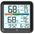 Indoor Thermometer Room Temperature Home Hygrometer Humidity Gauge, Accurate Calibration, Backlight, Air Comfort Indicator, Max Min Records, Time, Date (1, Black, 3.6" W x 3.4" H) by MeesMeek
