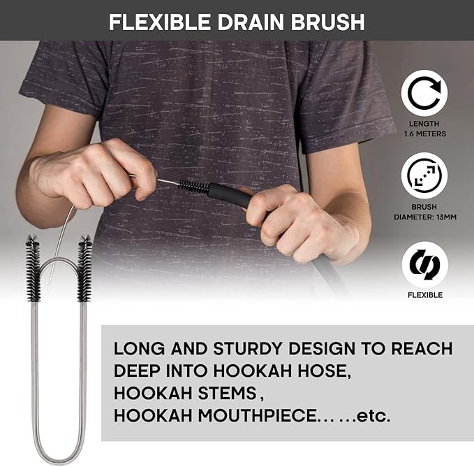 Yimi Hookah® Cleaning Kit | Flexible Drain Brush | V Shape Angled Brush | Test Tube Brushes and Micro Brush | Decanter Cleaning Beads | Flexible Bottle Scourer| Hookah Shisha Brush Set. - Image 4