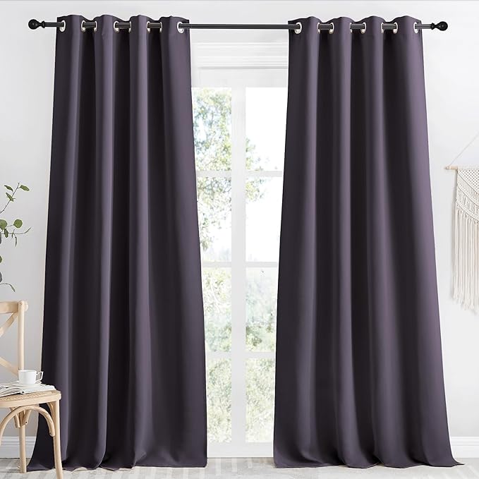 NICETOWN Kitchen Blackout Window Curtain Panel, Greyish Purple, 1 Panel, 55 by 96 inches Long, Home Fashion Thermal Insulated Solid Grommet Room Darkening Drape for Apartment by NICETOWN