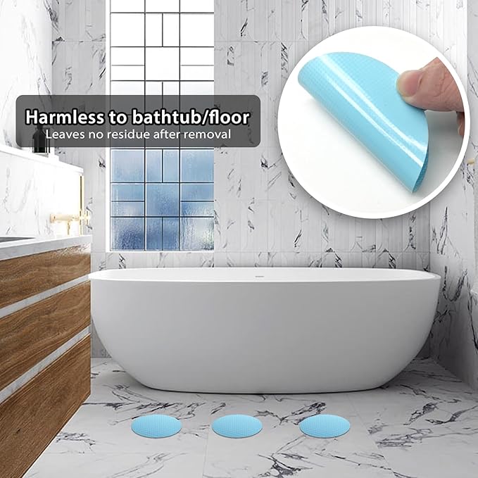 24 PCS Bathtub Non Slip Stickers Blue Adhesive Decals Round Shape Anti Slip Shower Stickers Bath Non Slip Stickers for Floor Bathroom Stairs Ladders with Scraper - Image 2