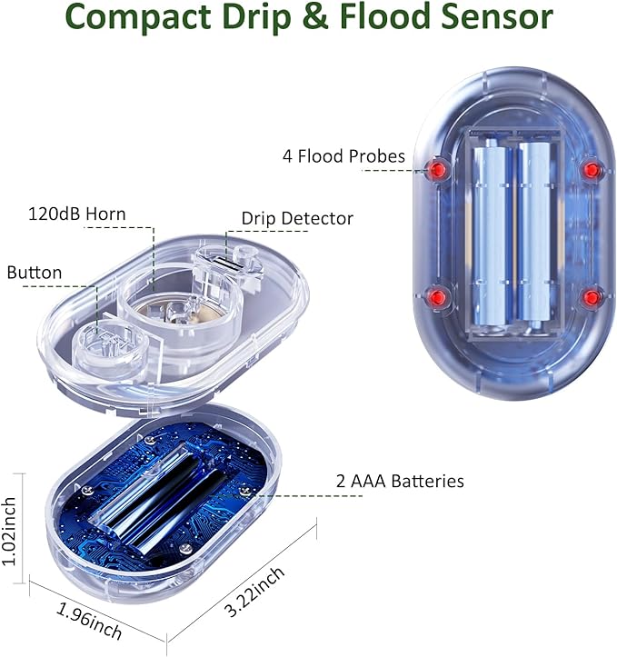 5 Pack WD61 Water Leak Detector for Home, 120dB Water Sensor Alarm for Basement, Leakage Detection Device for Under Sink/Pipe/Drain Drip, Floor Flood in Bathroom/Kitchen/Toilet/Laundry Room, Clear - Image 2