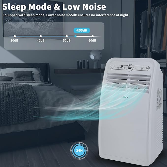 Uhome 8000 BTU Portable Air Conditioner, with Cooling, Dehumidifier, Fan, Remote Control and Window Mount Kit Included, White, 24H Timer - Image 5