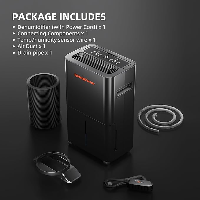 SPIDER FARMER Dehumidifier,32 Pints Plant Dehumidifier with Drain Hose,Temperature & Humidity Sensor Probe,24H Timer Function, Compressor Entfeuchter for Grow Tent,Home and Basement - Image 9