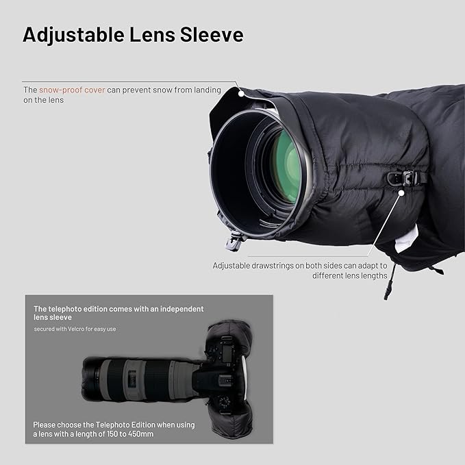 PGYTECH Camera Cold-Proof Warm Cover for DSLR Cameras with 150mm-450mm Lens, Winter Cover Protector, Adjustable Snowproof and Waterproof Camera Lens Sleeve - Image 5