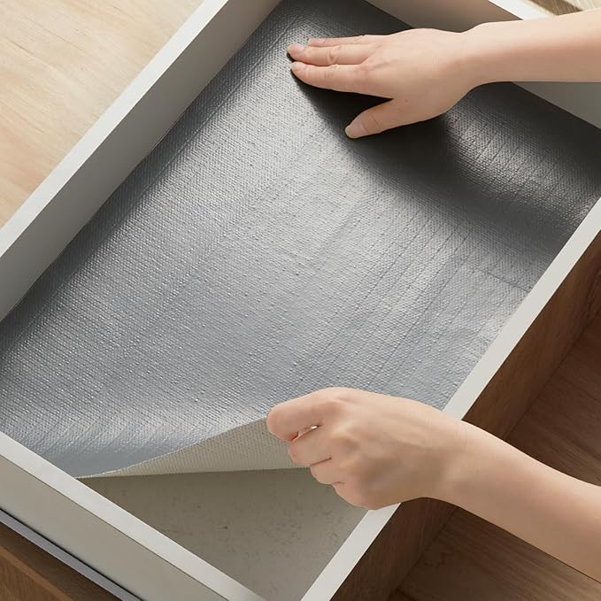 Viseeko Shelf and Drawer Liner for Kitchen Cabinet, Non-Adhesive Cabinet Liners for Shelves, Strong Grip Shelf Paper Non-Slip Waterproof Easy to Cut for Dresser Cupboard, Grey, 12 in x 20 ft - Image 9