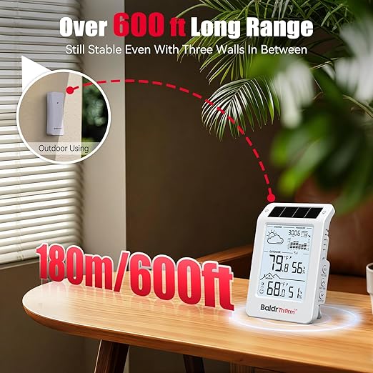 BaldrTherm Wireless Weather Station, Dual-Zone Indoor & Outdoor/Childroom Temp Humidity Monitor, Auto Smart Backlight,Temp/Humidity/Barometric Trend Visualization, White&White - Image 6