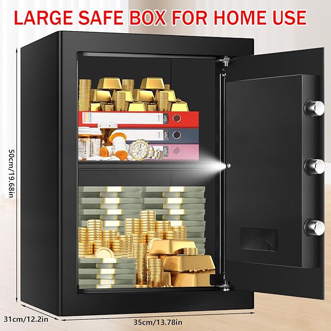 3.4 Cub Large Home Safe Fireproof Waterproof, Digital Security Fireproof Safe Box with Programmable Keypad, Spare Keys and Alarm System, Document Safes for Home Money Valuables - Image 2