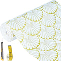 Shelf Liners Non Adhesive Gold Background White Fan-Shaped Pattern - Thickened Non-Slip Easy to Clean Drawer Liner for Kitchen Cabinets, Tool Box,Refrigerator,with Knife & Tape Measure,12in x 10FT by Kimhan