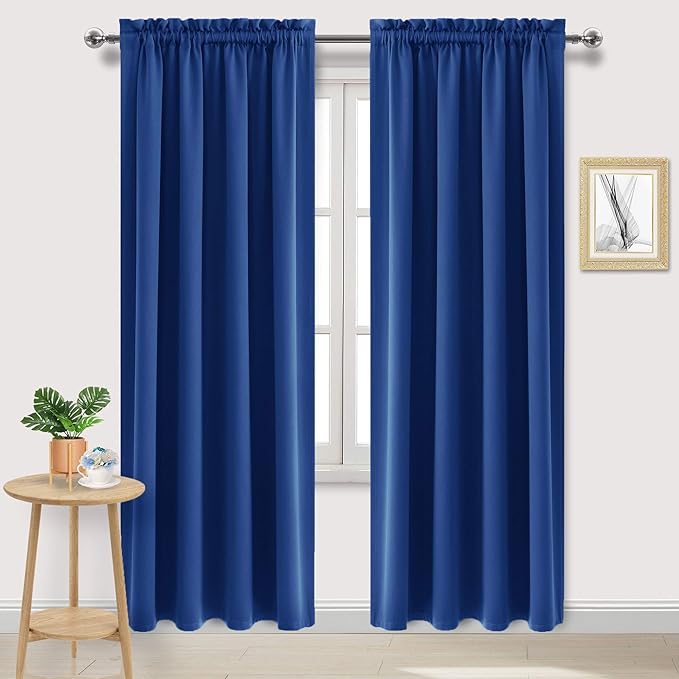 DWCN Blackout Curtains Room Darkening Thermal Insulated Bedroom Curtains Window Curtain Panels, 52 x 84 inches Long, Set of 2 Classic Blue Rod Pocket Drapes by DWCN