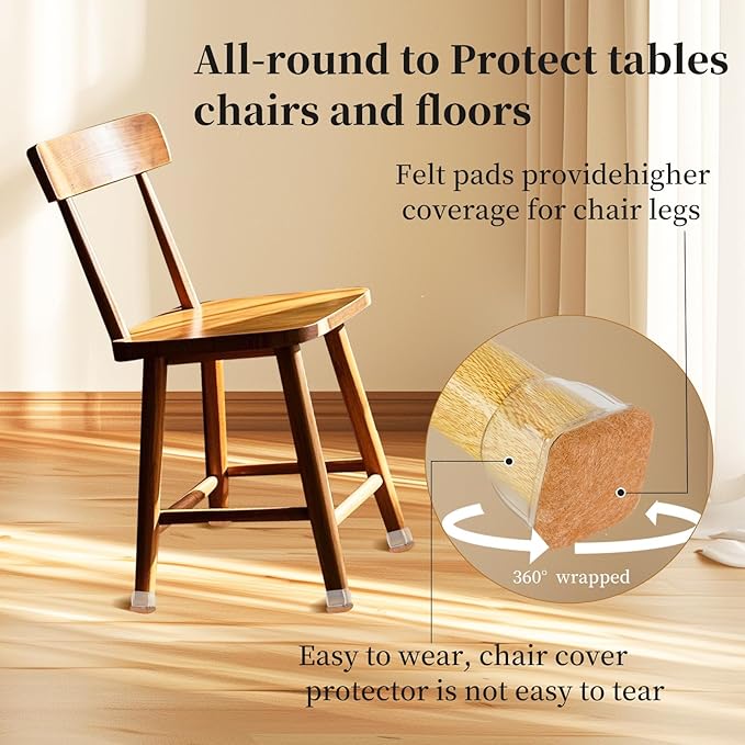 Square Chair Leg Floor Protectors Medium 24Pcs,Silicone Chair Leg Protectors for Hardwood Floors/Tiles,Clear 360°Wrapped Felt Bottom to Prevent Scratch and Reduce Noise - Image 4