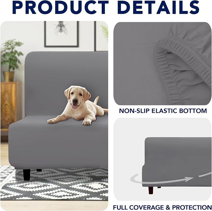 PureFit 100% Dual Waterproof Futon Cover, Couch Cover - Stretch Non Slip Fleece Sofa Covers Washable, Leakproof Furniture Protector for Kids, Pets, Dog (Light Gray) - Image 4