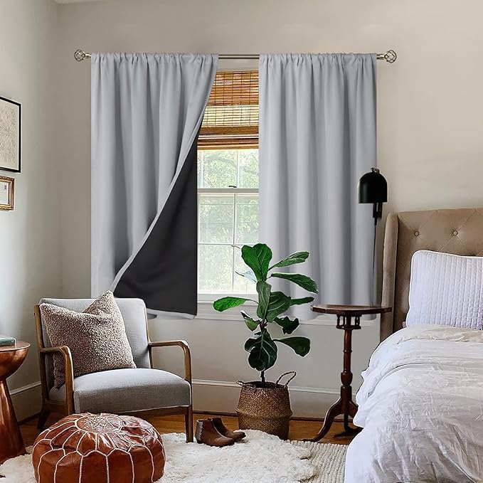 BGment Light Grey Blackout Curtains for Bedroom 54 Inch Length, Rod Pocket 100% Blackout Curtains with Thermal Liner Room Darkening Curtains for Living Room, Each Window Curtain 2 Panels, 42 x 54 Inch - Image 2