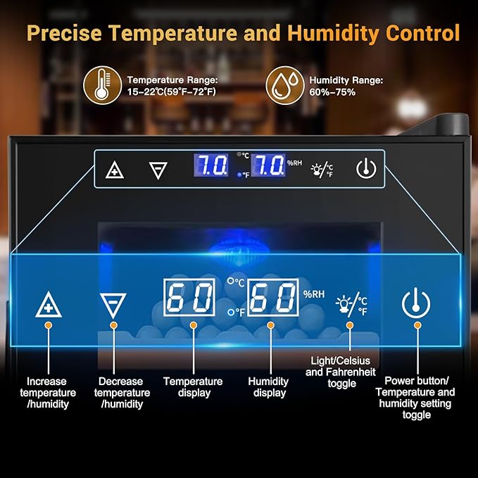 25L Cigar Electric Humidor, 200 Counts Large Capacity,Thermostatic Electric Cooler Cabinet with Digital LED Screen, Safety Lock,Smart Humidity & Temp Control, Gifts for Men - Image 4