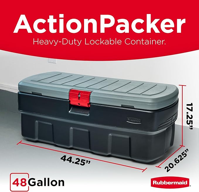 Rubbermaid 48 Gallon Black Action Packer Lockable Latch Indoor and Outdoor Storage Box Container for Home, Garage, Backyard, Single - Image 2