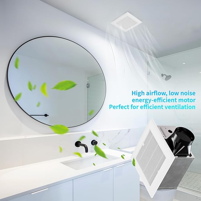 80CFM Bathroom Exhaust Fan with Grille: 20W Ceiling Mount Shower Ventilation Fan, 120V, White, Wet Rated, ETL Certified - Image 4