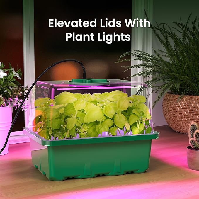MIXC Seed Starter Kit with Grow Light, Elevated Seedling Tray Kit with Adjustable Humidity Dome and Clear Cell Tray, 12 Full Spectrum Led Beads for Seed Starting Greenhouse, 6 Pack, Green - Image 6