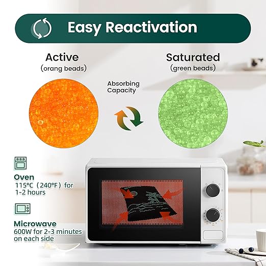 4 x 500 Gram Rechargeable Silica Gel Desiccant Packs, Microwave Reactivated Moisture Absorbers, Color Indicating Reusable Dehumidifier for Car, Closet, Basement, Garage - Image 3