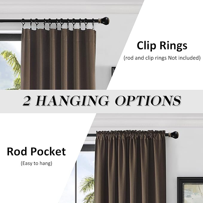 DONREN Patio Blackout Curtain Shades - Home Decoration Thermal Insulated Grommet Blackout Draperies/Drapes for Kitchen (2 Panels, 60 inches x 96 inches, Brown) - Image 2