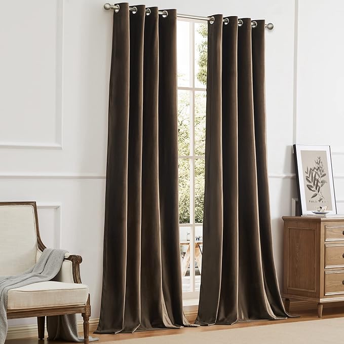 BULBUL Brown Velvet Curtains 96 inches: Luxury Elegant Living Room Curtain - Blackout Modern Thermal Insulated Soundproof Privacy Room Darkening Floor to Ceiling Soft Drapes for Bedroom Set of 2 - Image 7
