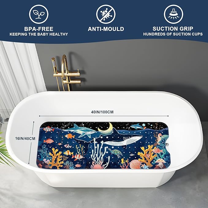 XIYUNTE Baby Bath Mat for Tub Non Slip Kids Bath Mat - 40"x16" Extra Long Bathtub Mat Non Slip Kids, Eco-Friendly Toddler Bath Mats with Suction Cups for Secure Grip, Easy to Clean & Easy Drying - Image 2