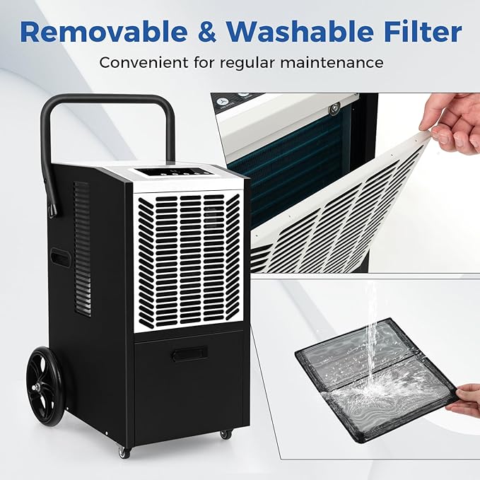 ARLIME 163 Pints Commercial Dehumidifier w/Pump & Drain Hose, Industrial Heavy Duty Portable Dehumidifier for Large Spaces, Basement, Warehouse, Water Damage Restoration, Up to 4500 Sq.Ft (White) - Image 5