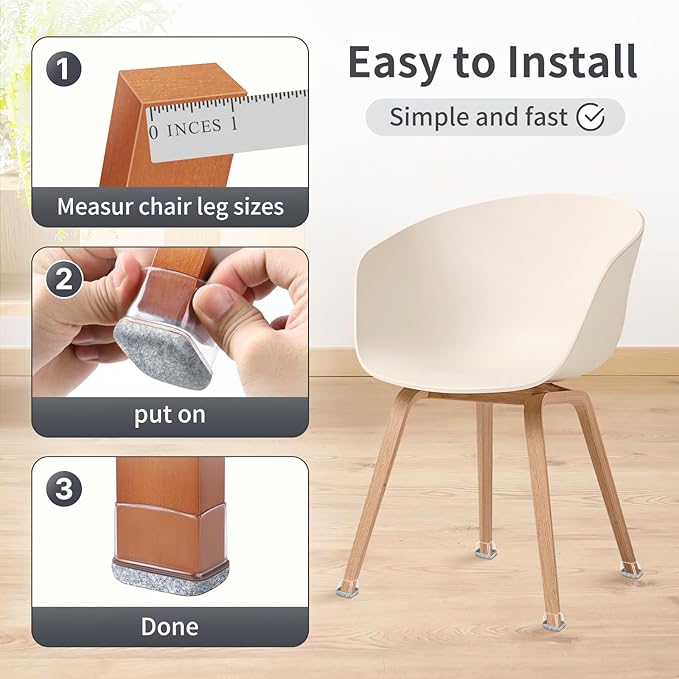 Ezprotekt 16 Pcs Rectangle Grey Felt Chair Leg Floor Protectors for Hardwood Floors, Rectangle Silicone Chair Leg Caps, Furniture Leg Covers Cups for Chair Table (Fit W :0.6-0.8", L: 0.9-1.3") - Image 6