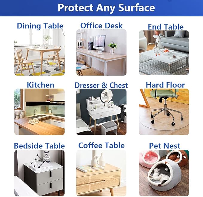 20x120 inch Long Clear PVC Table Protector Rectangular Wood Furniture Surface Cover Meeting Desk Protection Pad Mats Topper Vinyl Plastic Tablecloth Wipeable Waterproof Floors Runner Carpet Pad Rolled - Image 6