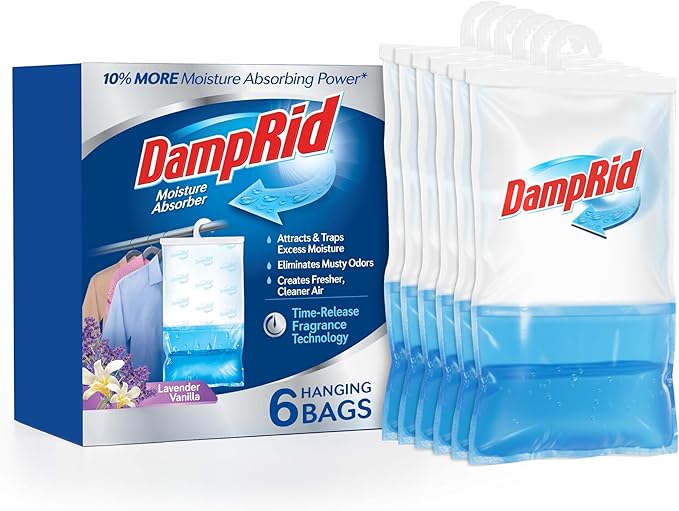 DampRid Lavender Vanilla Hanging Moisture Absorber, 15.4 oz., 6 Pack - Eliminates Musty Odors for Fresher, Cleaner Air, Ideal Moisture Absorbers for Closet, 10% More Moisture Absorbing Power* by DampRid
