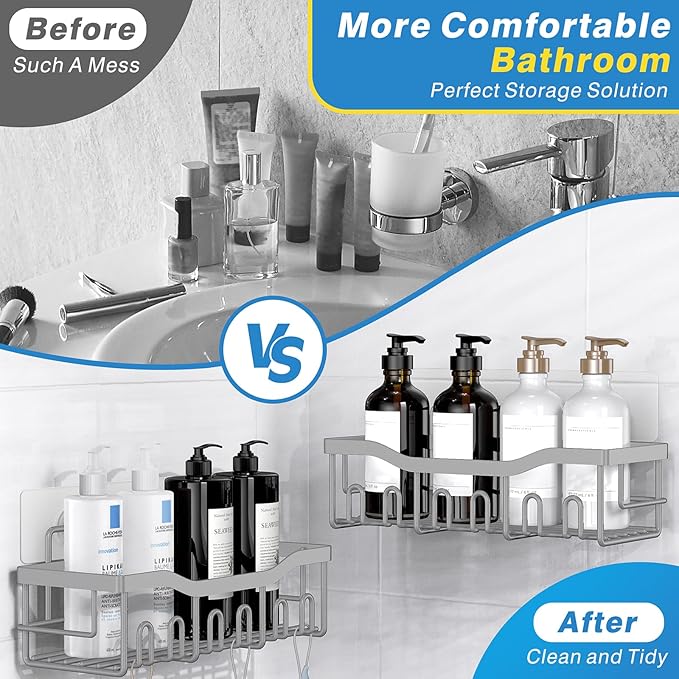 EUDELE 5-Pack Rustproof Stainless Steel Shower Caddy Set– No Drill Adhesive Bathroom Organizer, Space-Saving Shower Shelves for Apartment Essentials, Bathroom/Kitchen Storage Home Decor-L Size - Image 3
