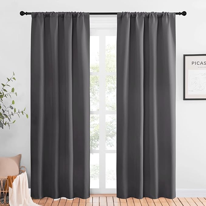 NICETOWN Blackout Curtains 84 for Office - 3 Pass Microfiber Noise Reducing Thermal Insulated Solid Rod Pocket Blackout Window Panels/Drapes (2 Panels, 42 x 84 Inch, Gray) by NICETOWN