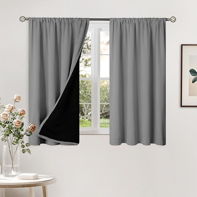 BGment 100% Blackout Curtains for Bedroom 45 Inch Length 2 Panels, Thermal Insulated Room Darkening Curtains Rod Pocket Soundproof Bedroom Living Room Window Curtains, Dove Grey, Each 42 Inch Wide by BGment
