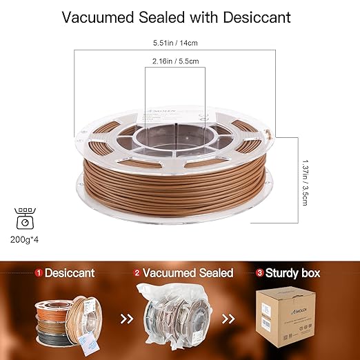 AMOLEN Wood PLA Filament Bundle 3D Printer Filament Wood Sets,Walnut,Cherry,Bamboo,Ebony,3D Printing Filament,PLA Filament 1.75mm,200g*4 Spools - Image 6