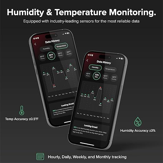 Klaro Valet - Smart Humidity & Temperature Hygrometer Sensor, App Notifications with Guided Seasoning, WiFi Bridge & Digital Display for 24/7 Remote Monitoring - Gunmetal Finish (iOS & Android App) - Image 5