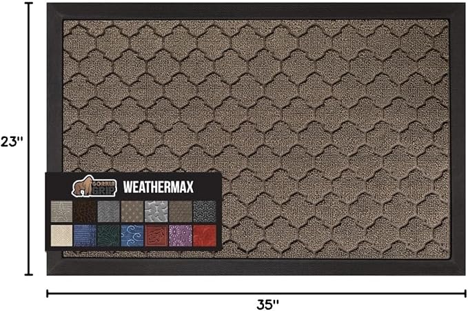 GORILLA GRIP 100% Waterproof All-Season WeatherMax Doormat 35x23, US Designed Natural Rubber, Stain and Fade Resistant, Low Profile Indoor Outdoor Door Mats, Easy Clean Patio Mat, Beige Quatre - Image 2
