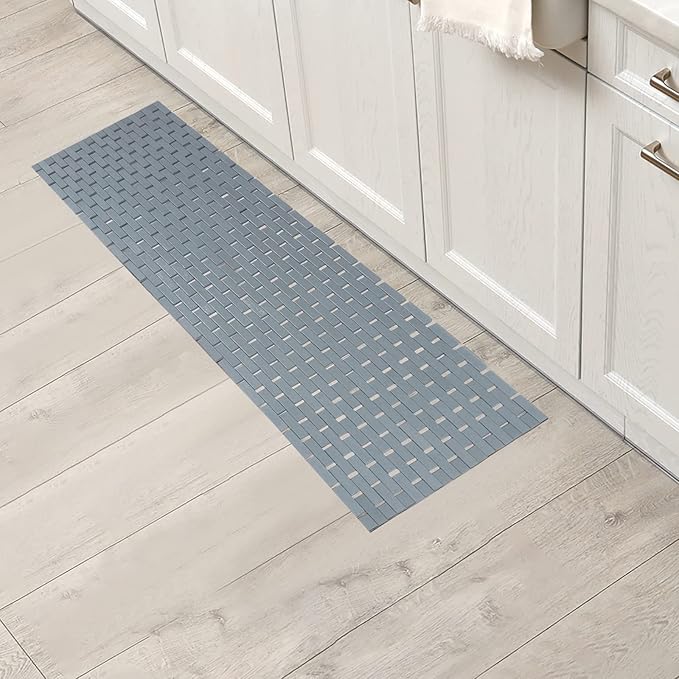 Bambo Bath Mat Bathroom Runner Long Large Rugs Floor Wood Shower Bathtub Waterproof Non Slip Accessories 16x48 Inch Easy to Clean, Grey,1 pc - Image 6