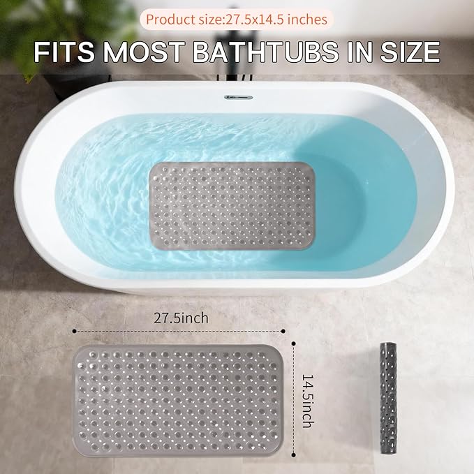 Anti-Slip Bathtub Shower mat, 27.5×14.5（Approximately 70×37cm） inch Soft Oversized Machine Washable Non-Slip Bathtub mat with Drainage Holes, Bathroom Floor Suction Cup.（1-Clear Gray） - Image 3