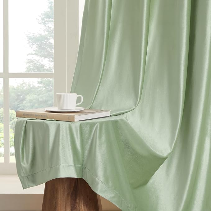 BULBUL Sage Green Velvet Curtains 84 inches Luxury Elegant Living Room Curtain Modern Light Filtering Thermal Insulated Soundproof Privacy Room Darkening Drapes for Classical Bedroom Set of 2 - Image 6