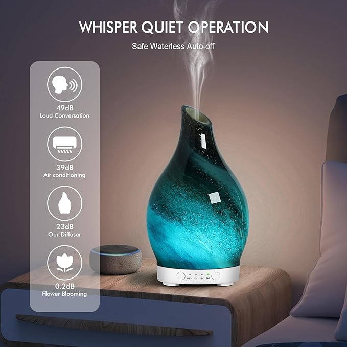 Aromatherapy Diffuser Essential Oil Diffuser - Glass Diffuser Ultrasonic Cool Mist Aroma Diffuser 150ml Scented Oil Diffuser with Auto-Off Protection & 7 Colors Night Light for Home Office Decor&Gift - Image 5