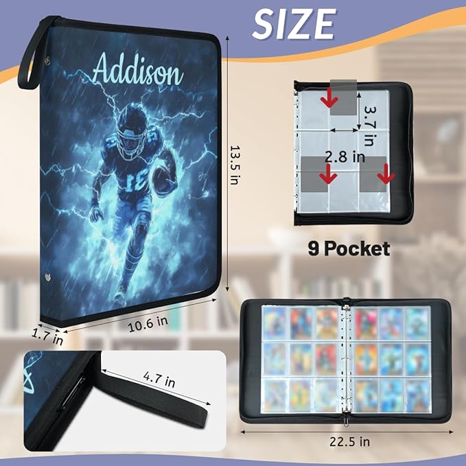 Custom Hockey Card Binder, 9-Pocket Trading Card Binder, Personalized Card Holder Fits 900 Cards with 50 Sleeves, Storage Album Case for TCG, MTG, Sports Cards - Image 3