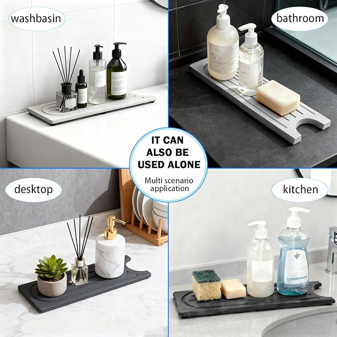 Faucet Mat for Kitchen Sink with Raised Feet, Fast Drying Diatomite Stone Sink Tray, Water Absorbent Faucet & Sink Splash Guard, Prevents Moisture Buildup, Durable Protector for Bathroom Counter - Image 4