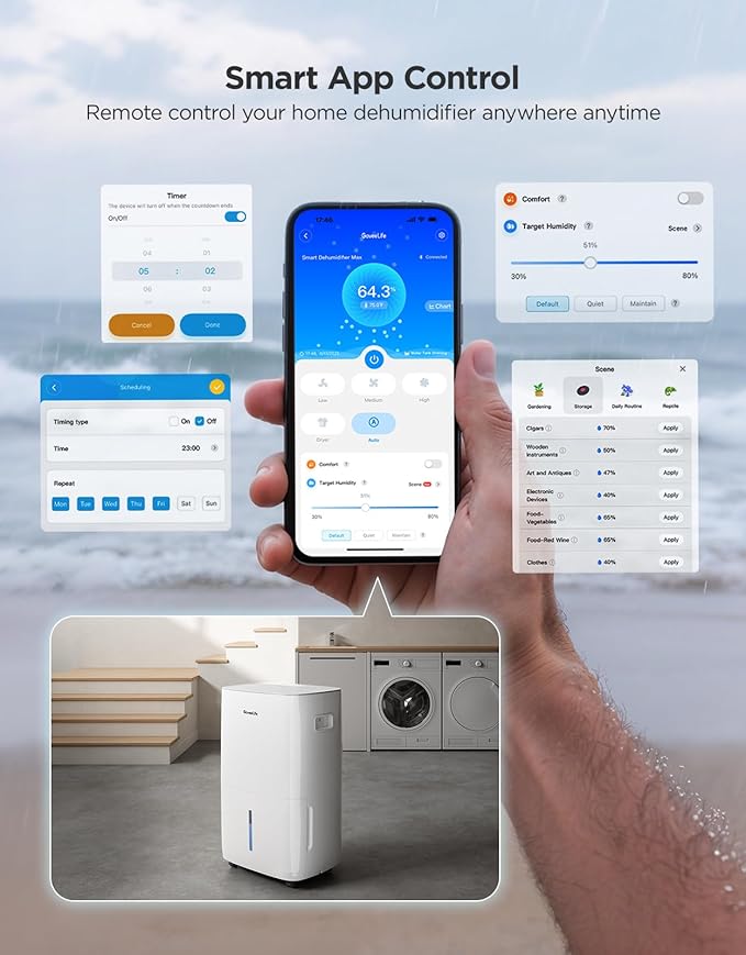 GoveeLife Dehumidifier for Home 4,500 Sq. Ft. 50 to 137 Pint with Pump, Drain Hose, Smart Dehumidifier for Basement with Humidity Control, Auto Shut Off/Defrost, 5 Modes, Bedroom, Bathroom, Garage - Image 6