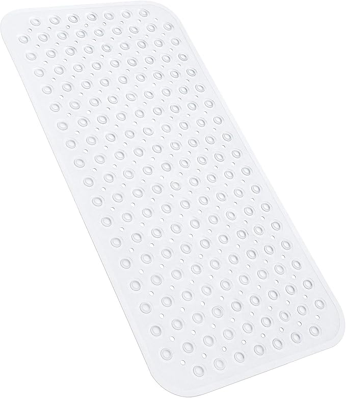 YINENN Bath Tub Shower Stall Mats 31x15.5 Inch Non-Slip and Latex Free, Bathtub Mat with Suction Cups, Machine Washable Bathroom Mats with Drain Holes (Clear) by YINENN