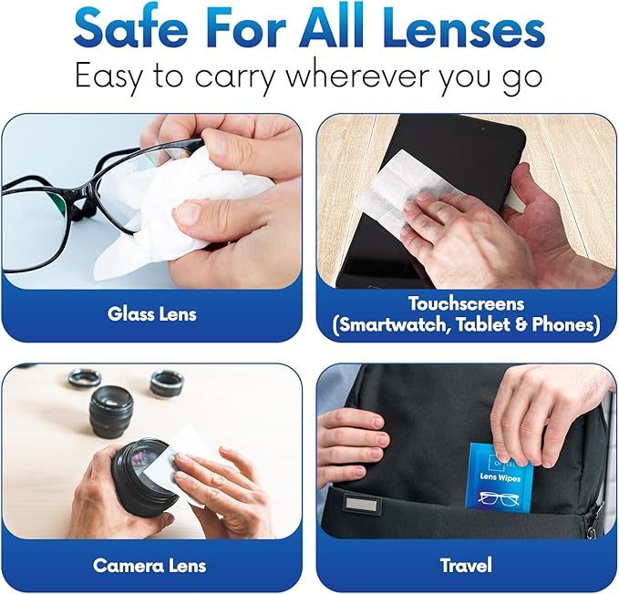 Lens Wipes for Eyeglasses - Pre-moistened Eyeglass Lens Cleaning Wipes - 600 Lens Wipes Individually Wrapped Sracth-Free Streak-Free Eye Glasses Wipes Lens Cleaner for Sunglass & Camera Lens - Image 5