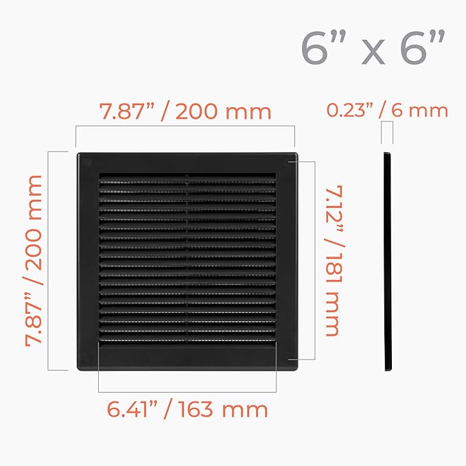2-Pack 8" x 8" (Outer Size) Square Air Vent Cover – Black Plastic Vent Deflector - Screen Mesh, Surface Mount Wall Ceiling – Cold Air Return Soffit Air Vent Cover - Register Indoor Outdoor - Image 4