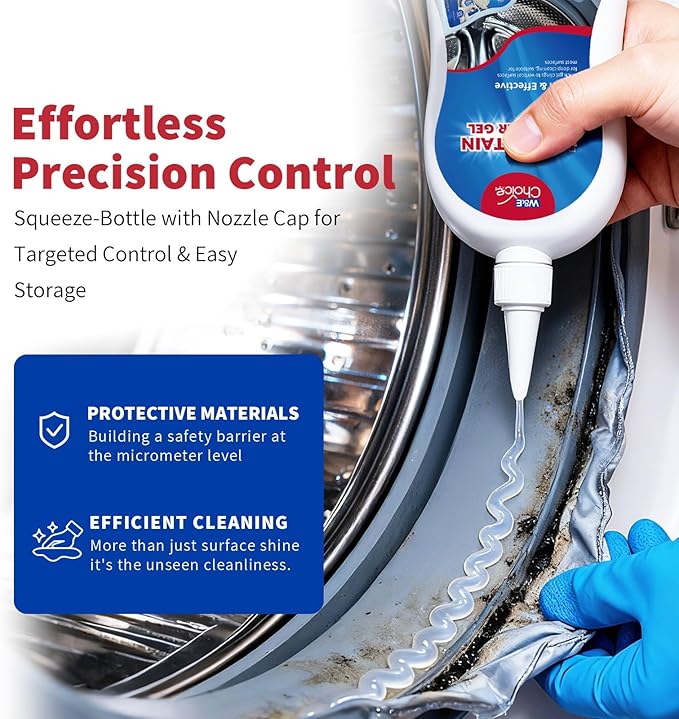 W&E Choice Mold Stain Remover Gel Cleaner for Shower, Bathroom Tile Grout and Caulk - Heavy Duty Mildew Stain Cleaner for Front Load Washing Machine Rubber Seal - No Scrubbing Gel Formula, 8.8 Fl Oz - Image 7